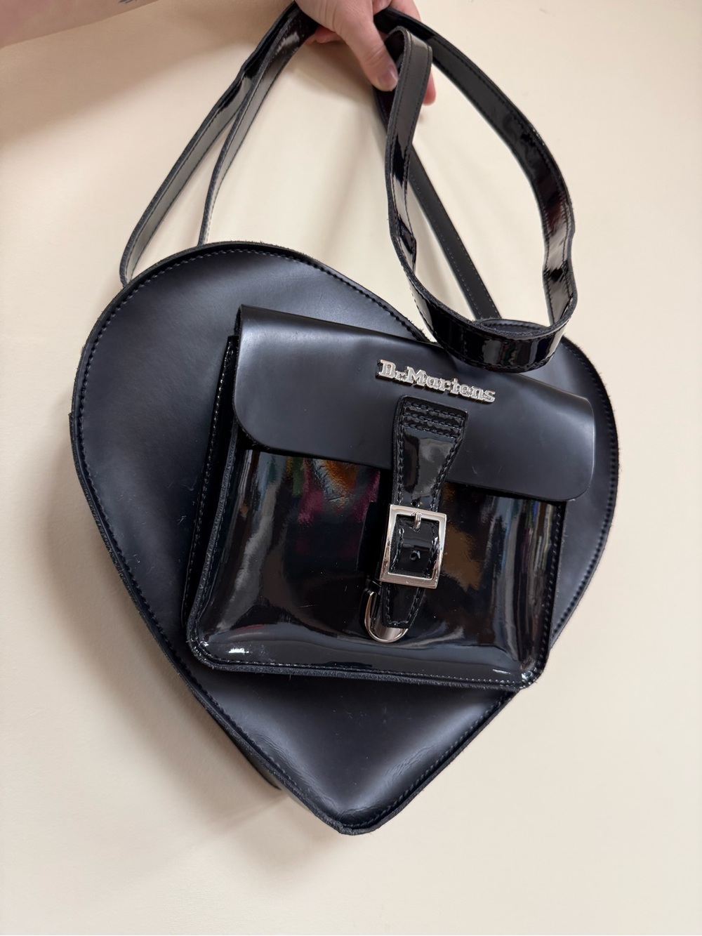 Dr. Martens Kiev Black Matte & Patent Large Heart Crossbody Backpack Bag $130